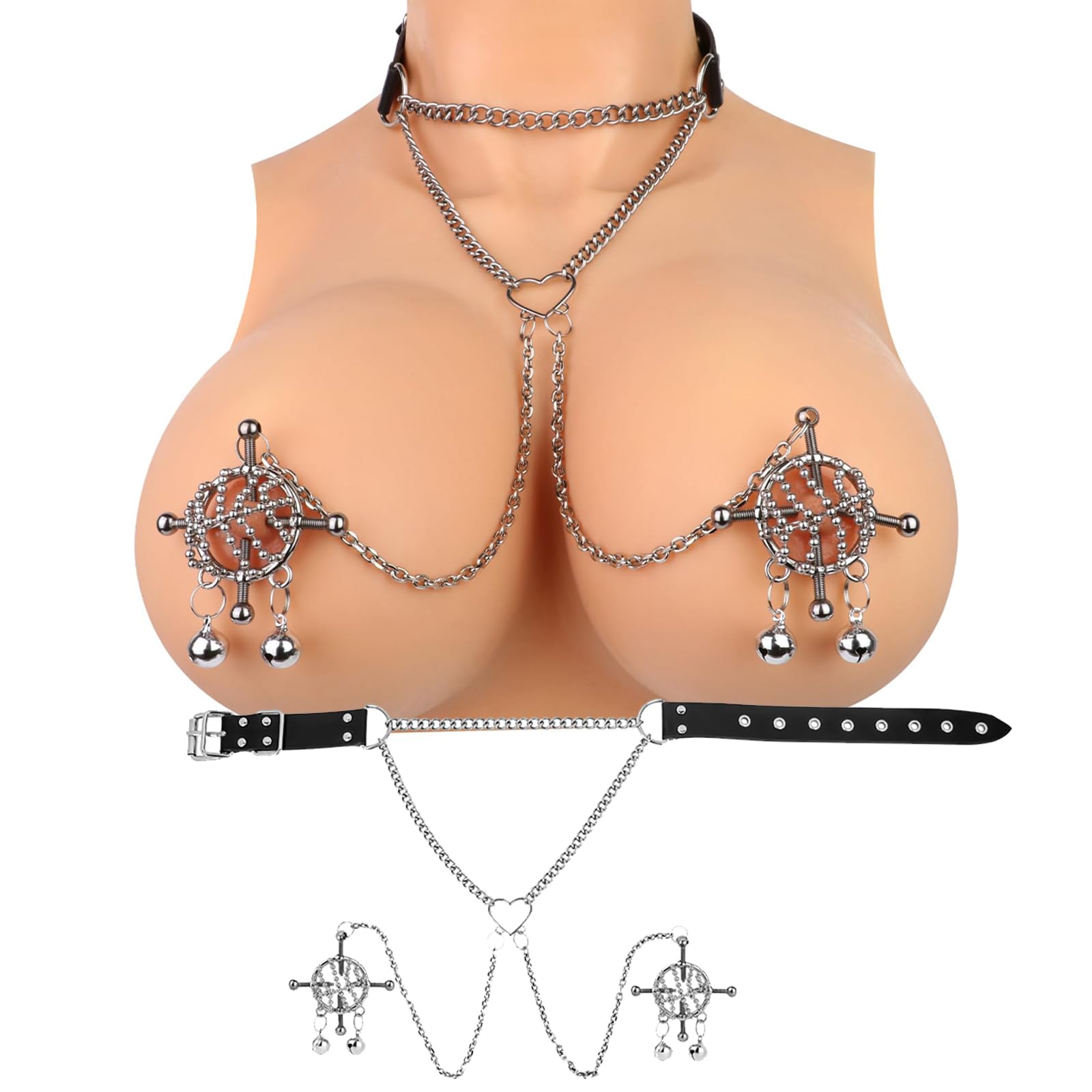 Verstellbare Metall Nippelklemmen Edelstahl rustwarzenklemmen für Frauen mit Kette und Halsband Fetisch Nipple Clamps Nippelsauger und Bruststimulator für BDSM Erotik Paare Interesse steigern