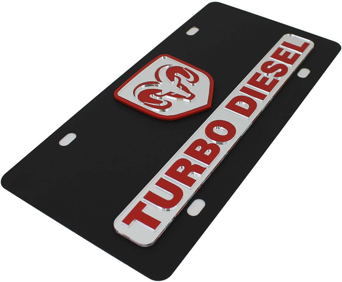 Eurosport Daytona - Compatible with Dodge Ram Turbo Diesel License Plate on Black Steel
