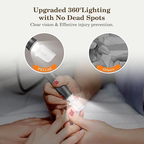 Miniatura 4 de PELCAS Molinillo de uñas eléctrico, taladro de uñas inalámbrico de 10 velocidades con luz LED, kit portátil de manicura y pedicura, lima de uñas con