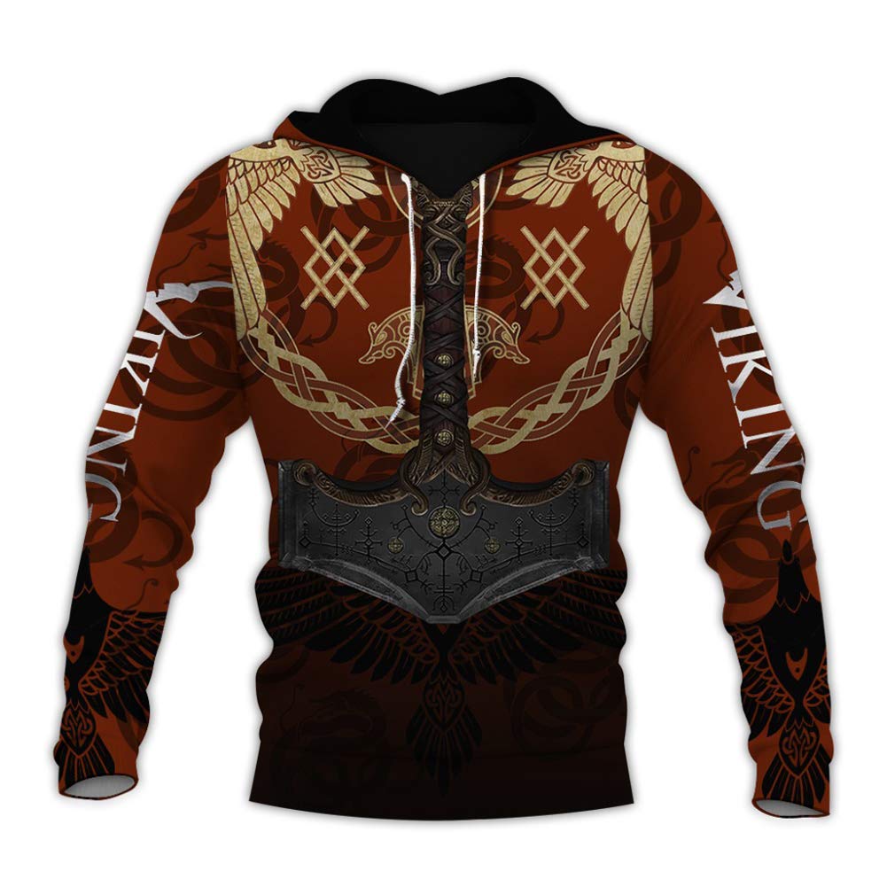 Mjolnir Hoodies Viking Tattoo 3D Printed Thor Hammer Men Hooded Sweat Shirt Harajuku Fashion Fall Spring Unisex Streetwear Oversize Sudadera Hombre DD19
