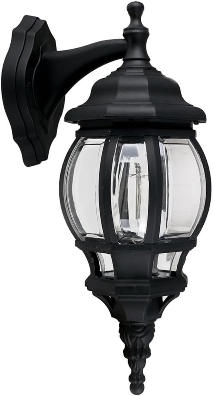 Traditional Style Black and Clear Security Wall Lantern | Outdoor Wall Lights, Home Décor & Improvement Essential | Mains Wired