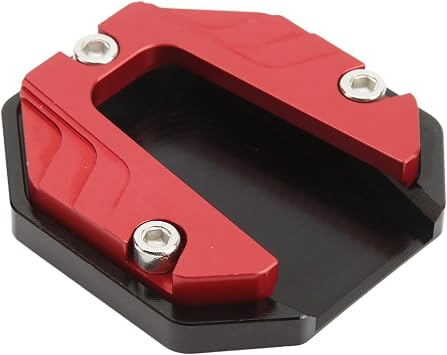Universal Motorcycle Kickstand Foot Side Stand Extension Pad, High Strength Aluminium Alloy Motorcycle Kickstand Pad Plate Support Replacement with Wrench, for Parking Red