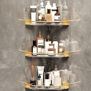 BAHELS Corner Shower Caddy Wall Mounted Bathroom Floating Shelves Triangle Storage Rack Kitchen Acrylic Condiment Wall Shelf Shower