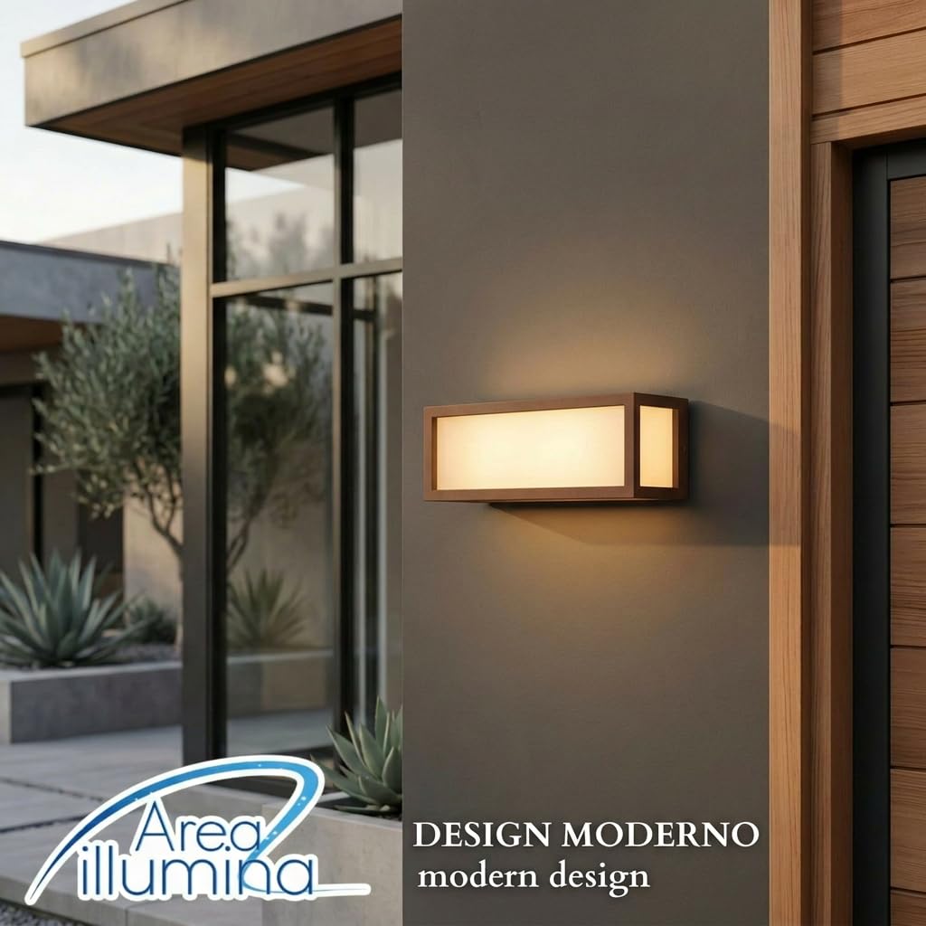 Applique da Parete in Alluminio per Esterno, IP54, E27 Max 20W, Stile Moderno, 370x110x100 mm, Bianco/Antracite/Corten (Corten)