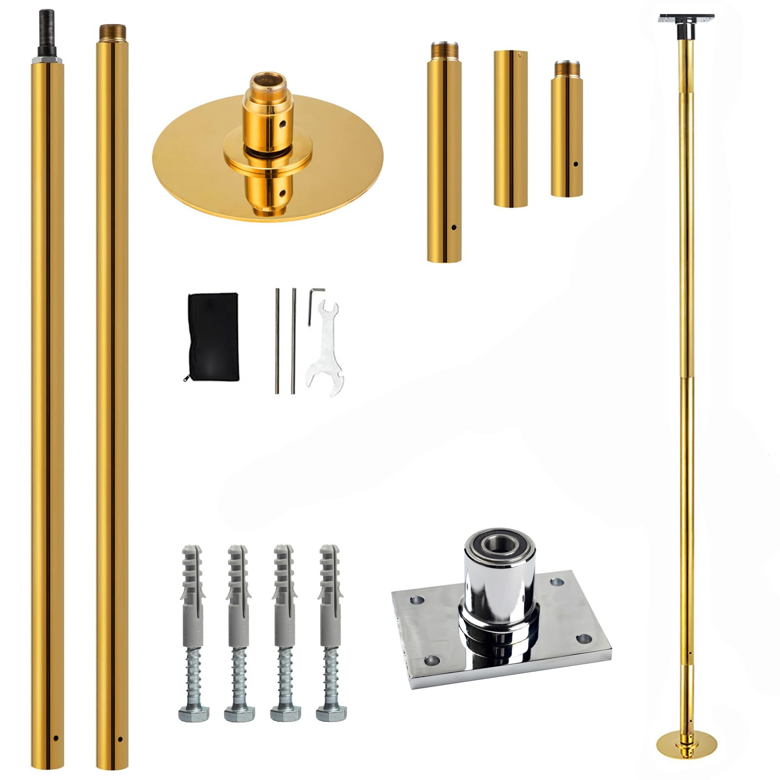 PRIOR FITNESS Permanent Fixed Dance Pole Kit, Professional 45mm Spinning & Static Dancing Pole Heavy-Duty Steel Pole Dance for Home, Adjustable Height Excellent for Home Exercise Studio Club Gym