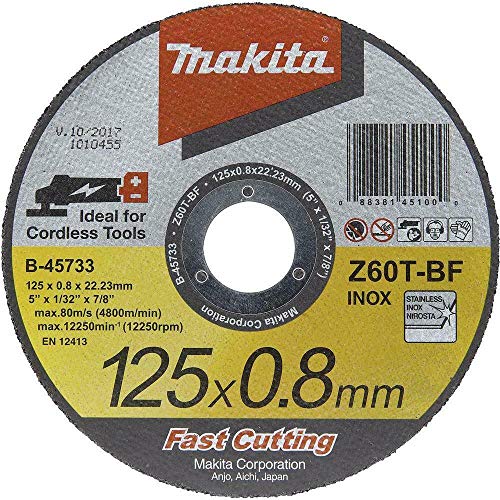 Makita B-45733 Lot de 5 disques de meuleuse en métal fin à coupe rapide 125 mm x 0,8 mm x 22,23 mm