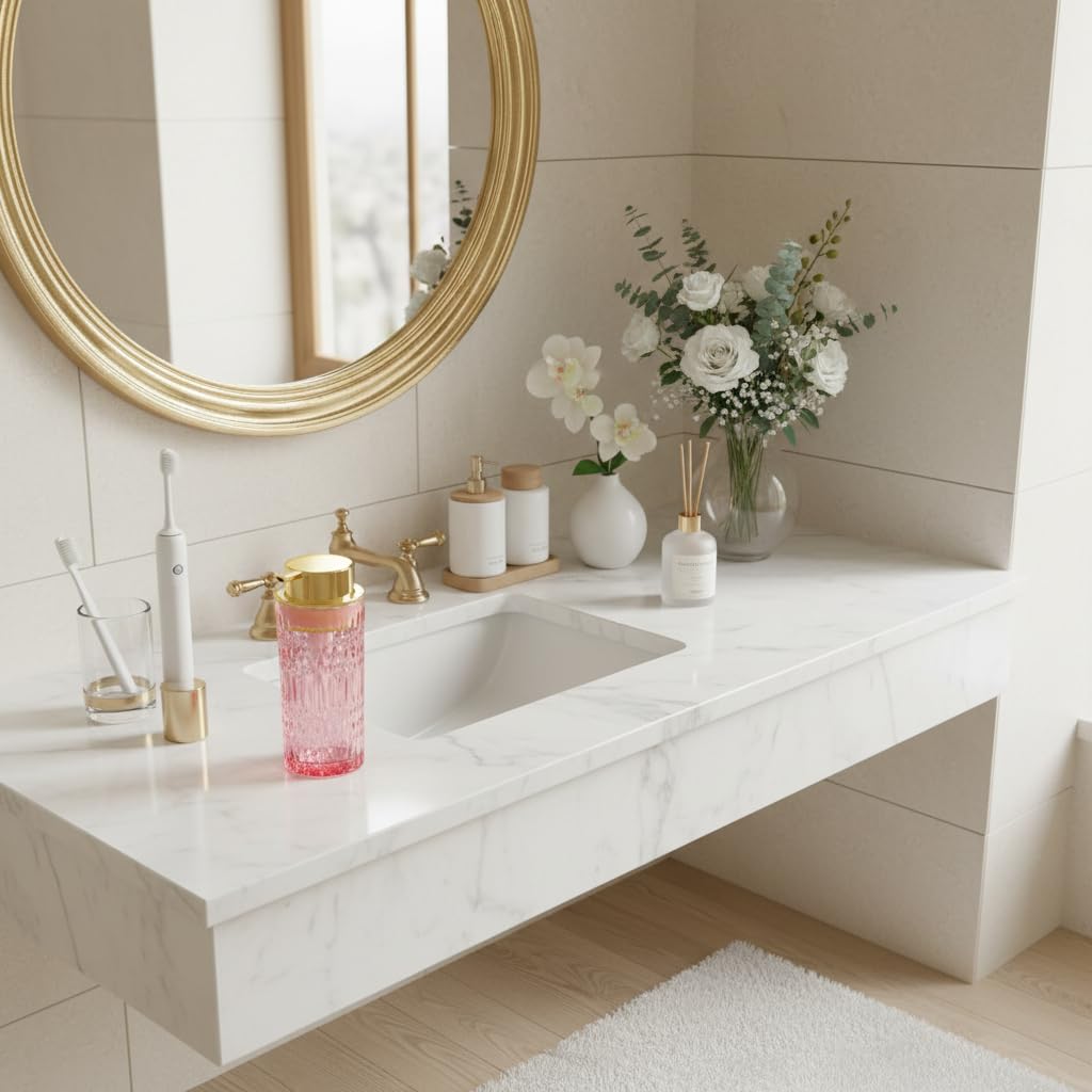 Schaumseifenspender, schäumender Handseifenspender aus Glas mit Pumpe, 400 ml, Badezimmer, nachfüllbar, Flüssiglotion, Pumpflasche, Behälter für Küche, Arbeitsplatte, Dekor (1, Roségold)