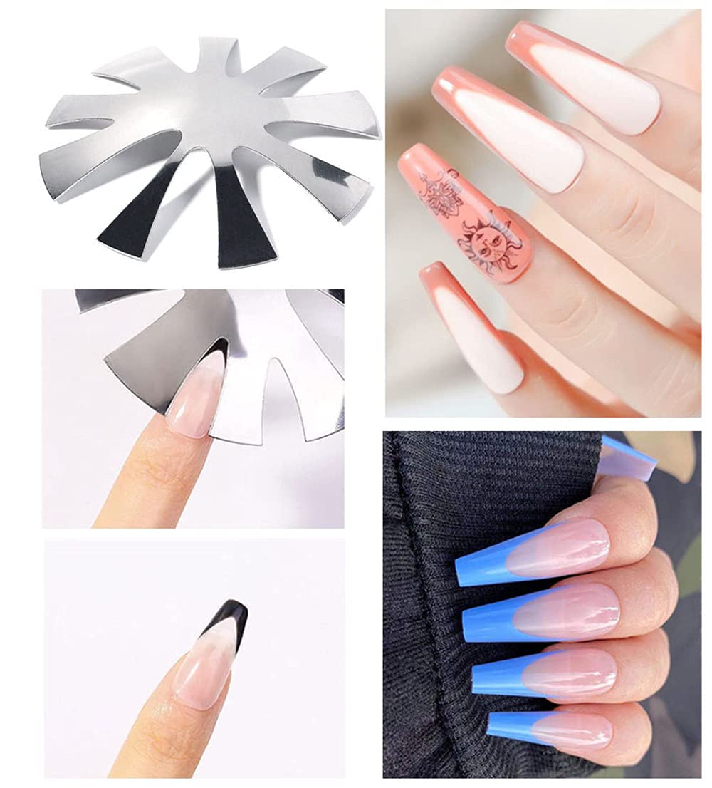 4PCS Tool Kit Nail Cutter, BetterJonny Stainless Steel Nail Art Manicure Edge Trimmer Almond Shape Easy French Smile Cut V Line Diy Plate Module
