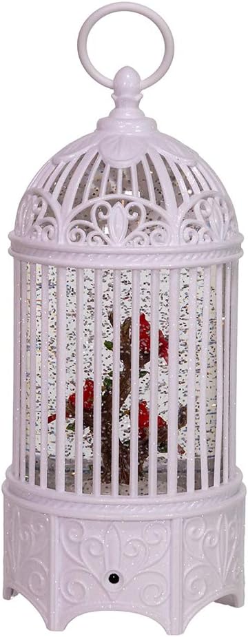 Kurt S. Adler 10.25-Inch Battery-Operated LED Swirl Cardinals Bird Cage Water Lantern, Multi