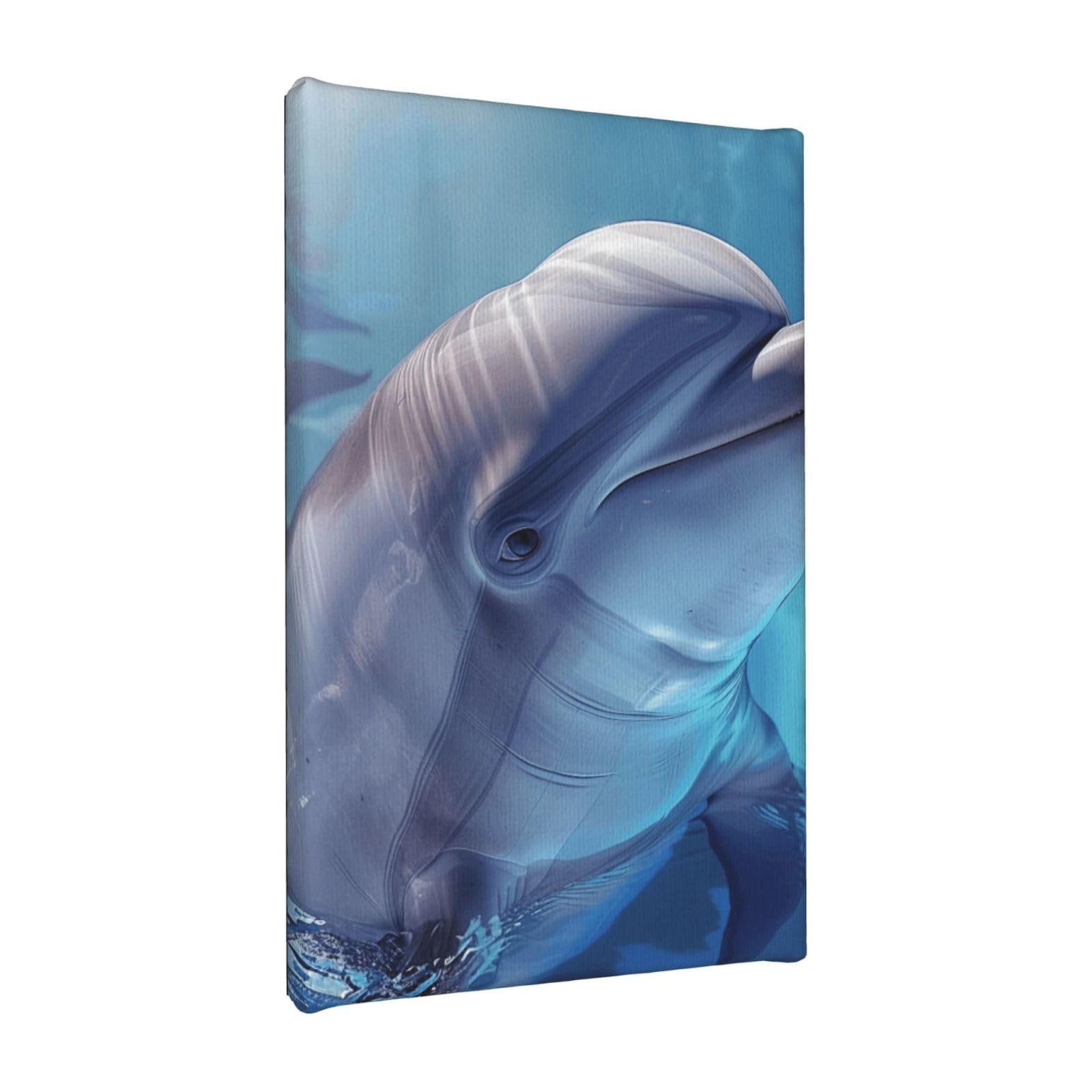 YKLJG winter the dolphin Printed Wall Art Canvas Painting 20x30 CM Wooden Framed Picture Painting Artwork Prints for Bedroom Kitchen Home Office Decor