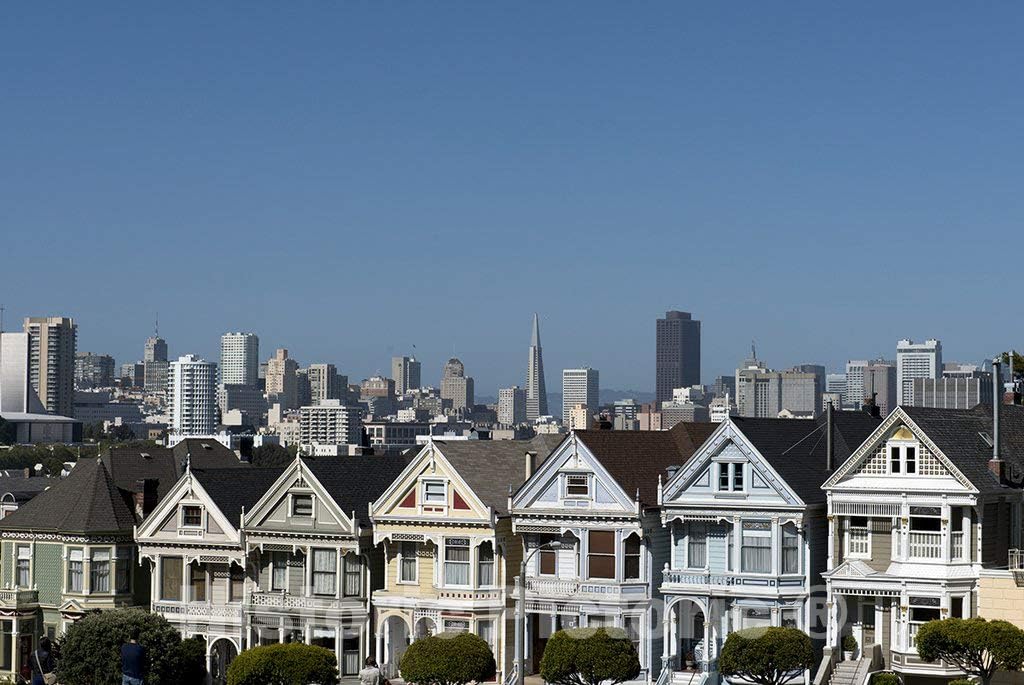San Francisco, CA Photo -Painted Ladies Row of Victorian Houses Located at 710 to 720 Steiner Street, Across from Alamo Square Park, San Francisco, California - 44in x 30in