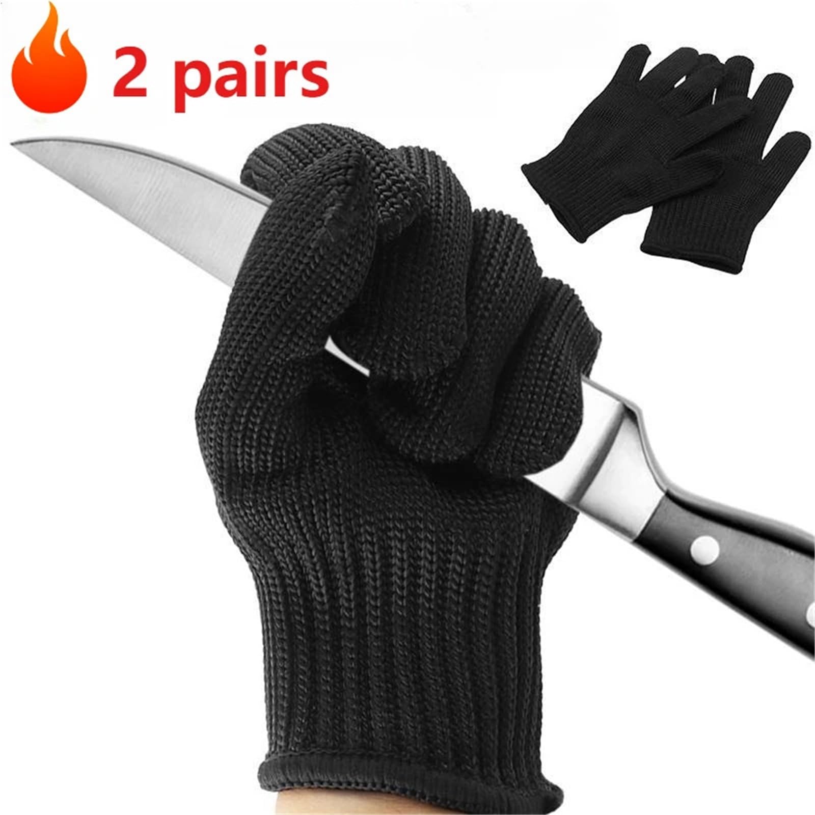 Lot De 2 Gants Anti-coupures, Travail Résistants À L'usure, D'autodéfense Noirs En Maille Métallique Et Fil D'acier - Armure-Prot