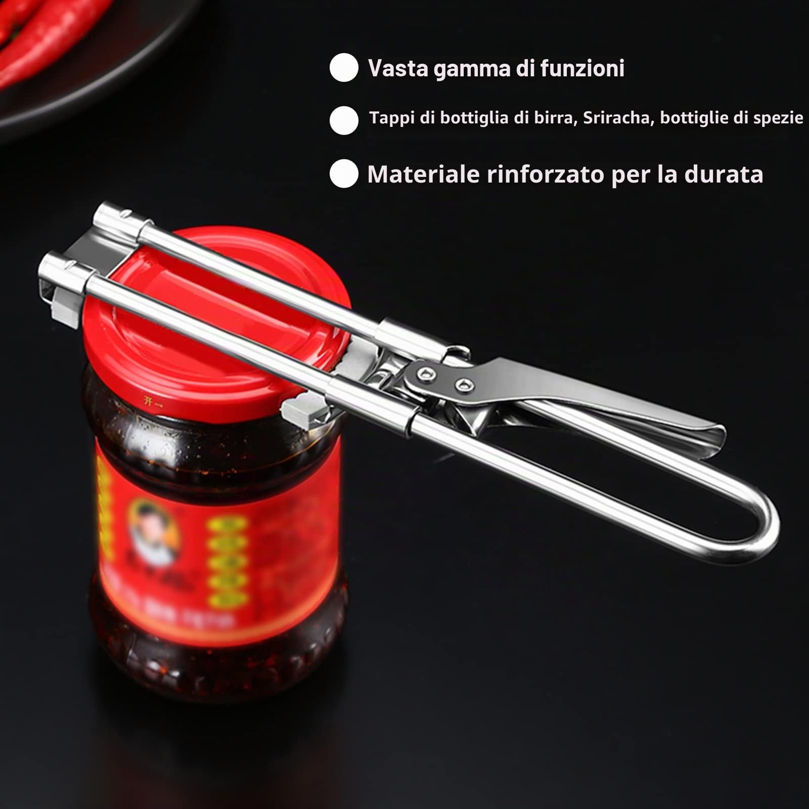 Apriscatole Manuale Regolabile in Acciaio Inox per Anziani, Apri Lattine