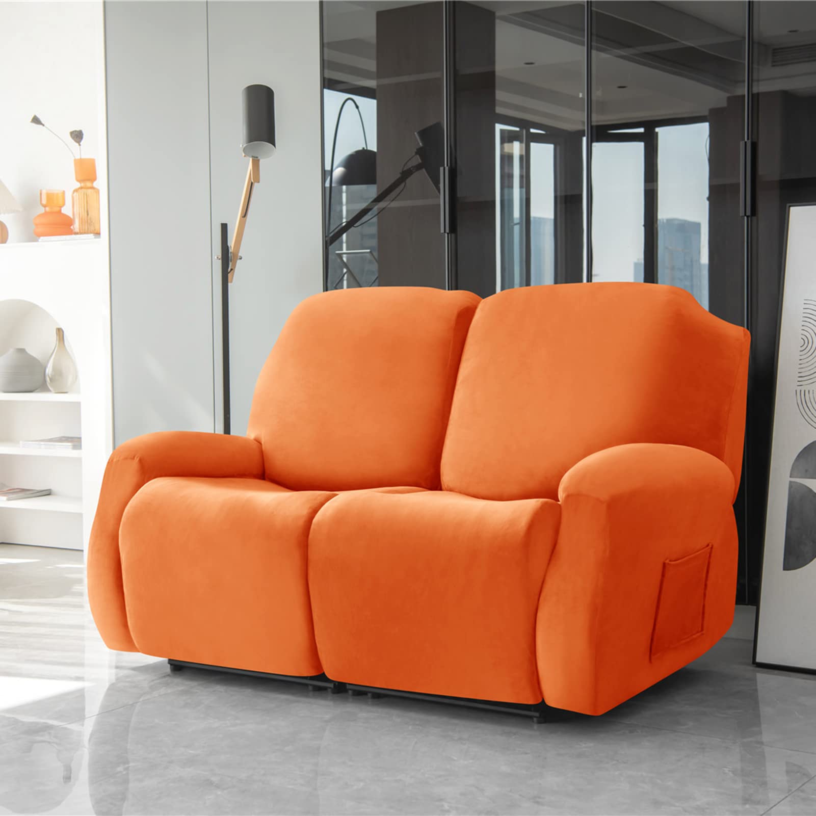 Funda de Terciopelo for sillón Relax de 2 plazas, Funda elástica for sillón reclinable, 6 Piezas,sofá, sofá, Protector de Muebles Sala de Estar(Orange)