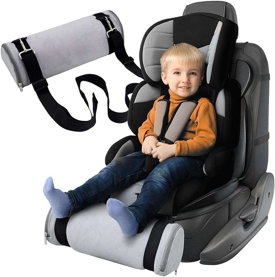 Car Seat Foot Rest for Kids, Strap-On Leg Support, Road Trip(Black Leather)