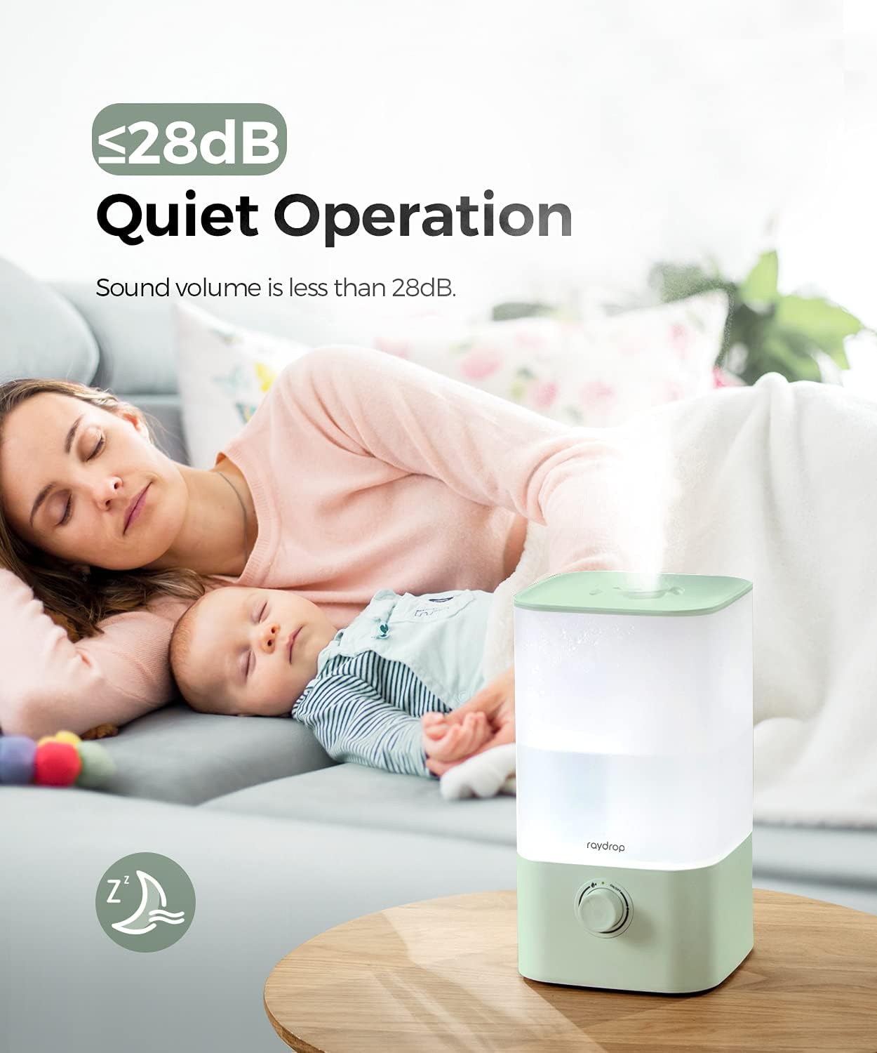 raydrop Cool Mist Humidifier Diffuser, 2.5L Essential Oil Diffuser, Top Fill Humidifier for Bedroom, Home and Office, Baby Humidifier with Adjustable Mist Output, Sleep Mode, Auto Shut Off (Green)