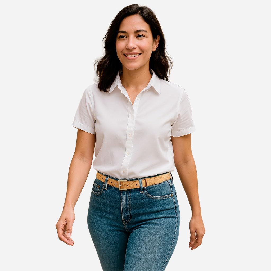 Corkor Women's Slim Belt 1" – Cork Strap with Gold or Silver Nickel-Free Buckle, Vegan, Lightweight, Eco-Conscious