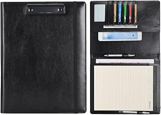 Wonderpool A4 PU Leather Clipboard Partfolio Notepad Forms Holders Document Case - Interview Planner Meeting Writing Padfolio File for Office Travel School Hotel Hospital (A4,Black)