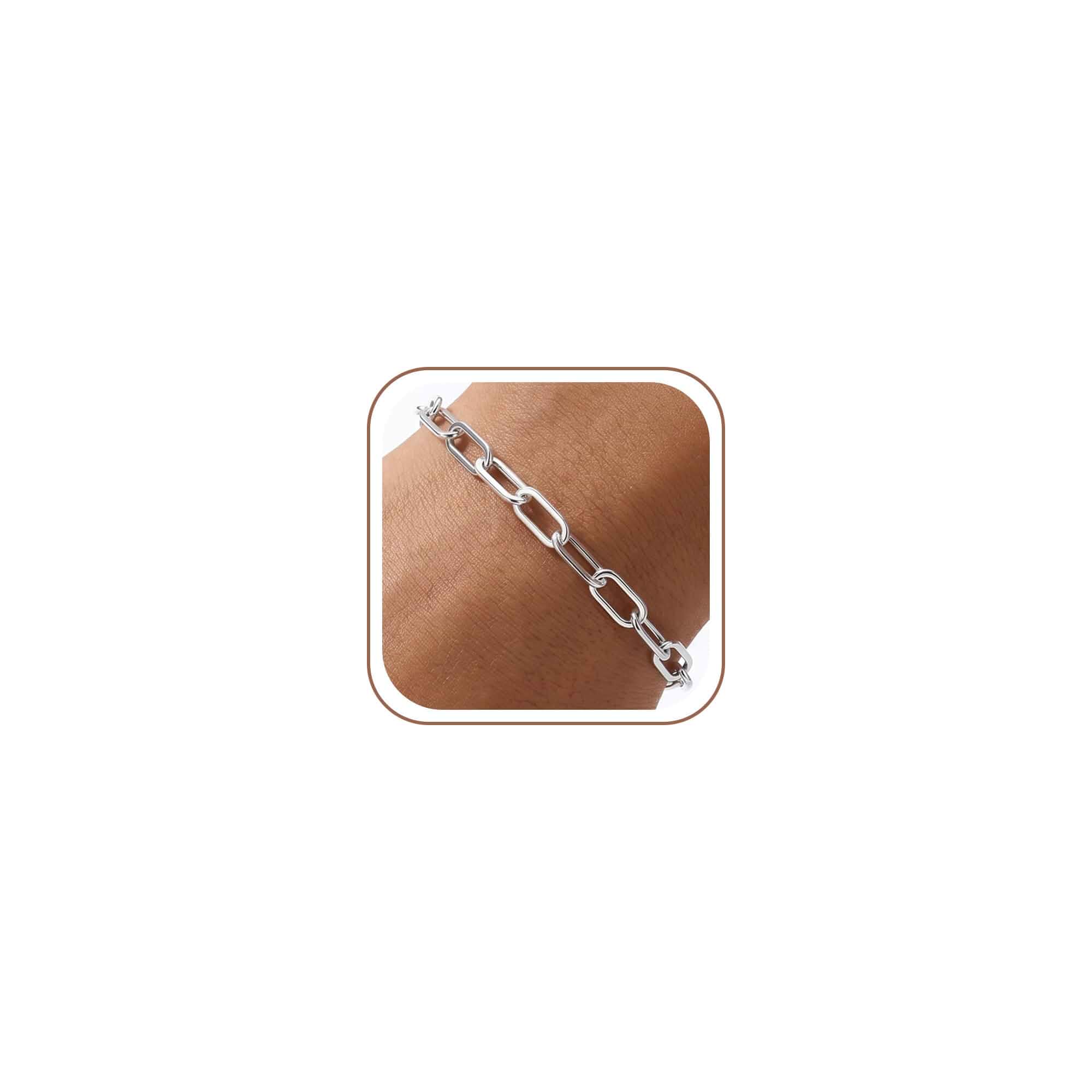 Silver Bracelets for Women 5mm Sterling Silver Paperclip Chain Diamond Cut Paperclip Chain Dainty Sterling Silver Bracelet Hypoallergenic Silver Chain Bracelets for Women 6 - 8 Inch