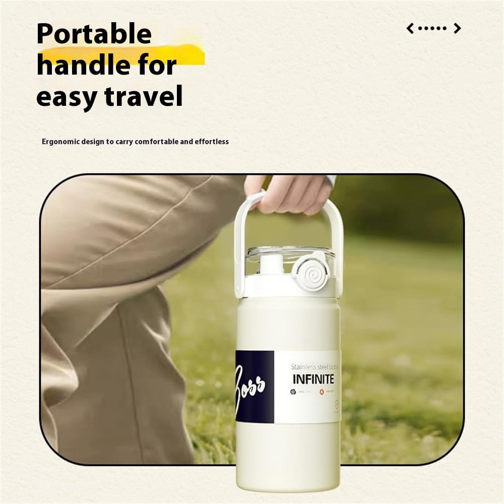 Infinite Stainless Steel Vacuum Insulated Water Bottle, 1000ml, 24h Temperature Control, Double-Drink Lid, Portable Handle (Green, 1000ml)