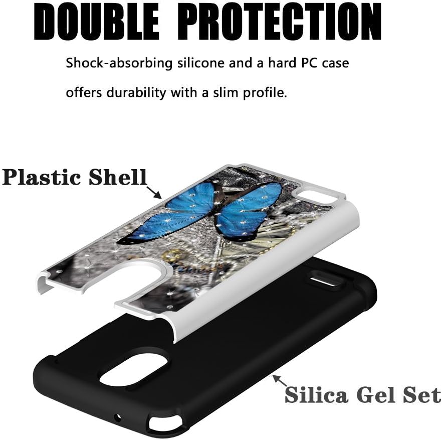 LG Stylo 3 Case, LG Stylo 3 Plus 2017 Case, UrSpeedtekLive [Shock Absorption] Studded Rhinestone Bling Hybrid Dual Layer Armor Defender Protective Case Cover for LG Stylo 3 - Blue Butterfly