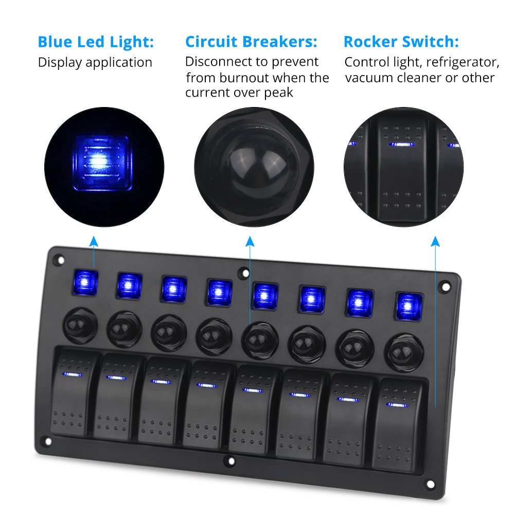 12V Red LED Rocker Switch Panel - Waterproof, 20A Circuit Breaker For Car & Boat 7 thumbnail image