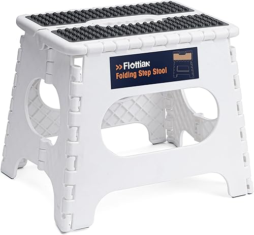 Flottian Taburete plegable de 11 pulgadas para adultos y niños con capacidad para hasta 300 libras, taburetes plegables antideslizantes con mango