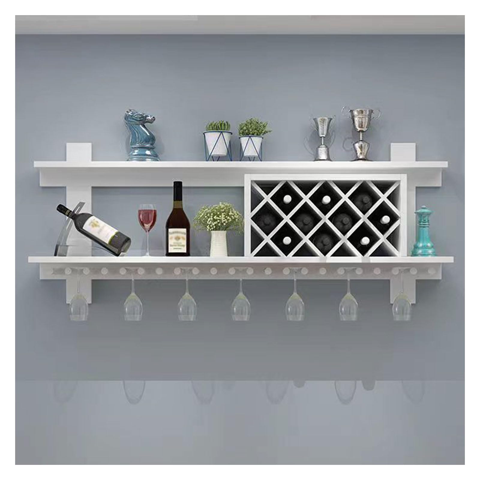 Estante de Pared para Botellas de Vino con Capacidad para 4-10 Botellas y Soportes para Copas, Estante de 80-140 cm para Accesorios de Bar, Estante Expositor para Bebidas y Vino para el hogar