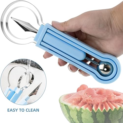 Miniatura 5 de yuntop Kit de cuchillos 4 en 1 para tallar frutas, juego profesional de cuchara de melón de acero inoxidable, cuchara Baller de melón de doble cara,