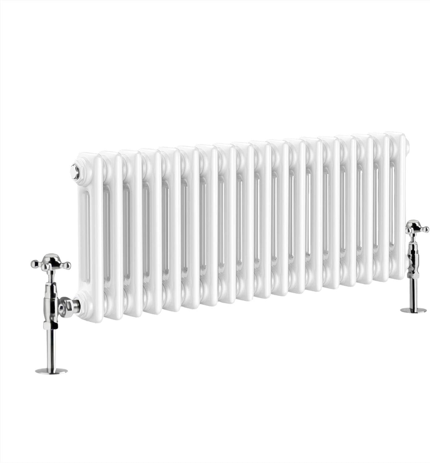 Warmehaus - Traditional Cast Iron Style White Triple Column Horizontal Radiator 300 x 605mm - Perfect for Bathrooms, Kitchen, Living Room