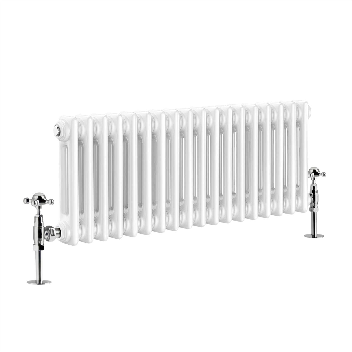 WarmehausTraditional Cast Iron Style White Triple Column Horizontal Radiator 300 x 605mm - Perfect for Bathrooms, Kitchen, Living Room