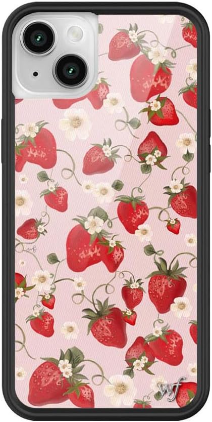 Wildflower Cases - Compatible with iPhone 13/14 | Protective Black Bumper, 6.5ft Drop Test Certified, Women Owned Small Business | Pink Red Fruit Trendy Coquette | Strawberry Fields