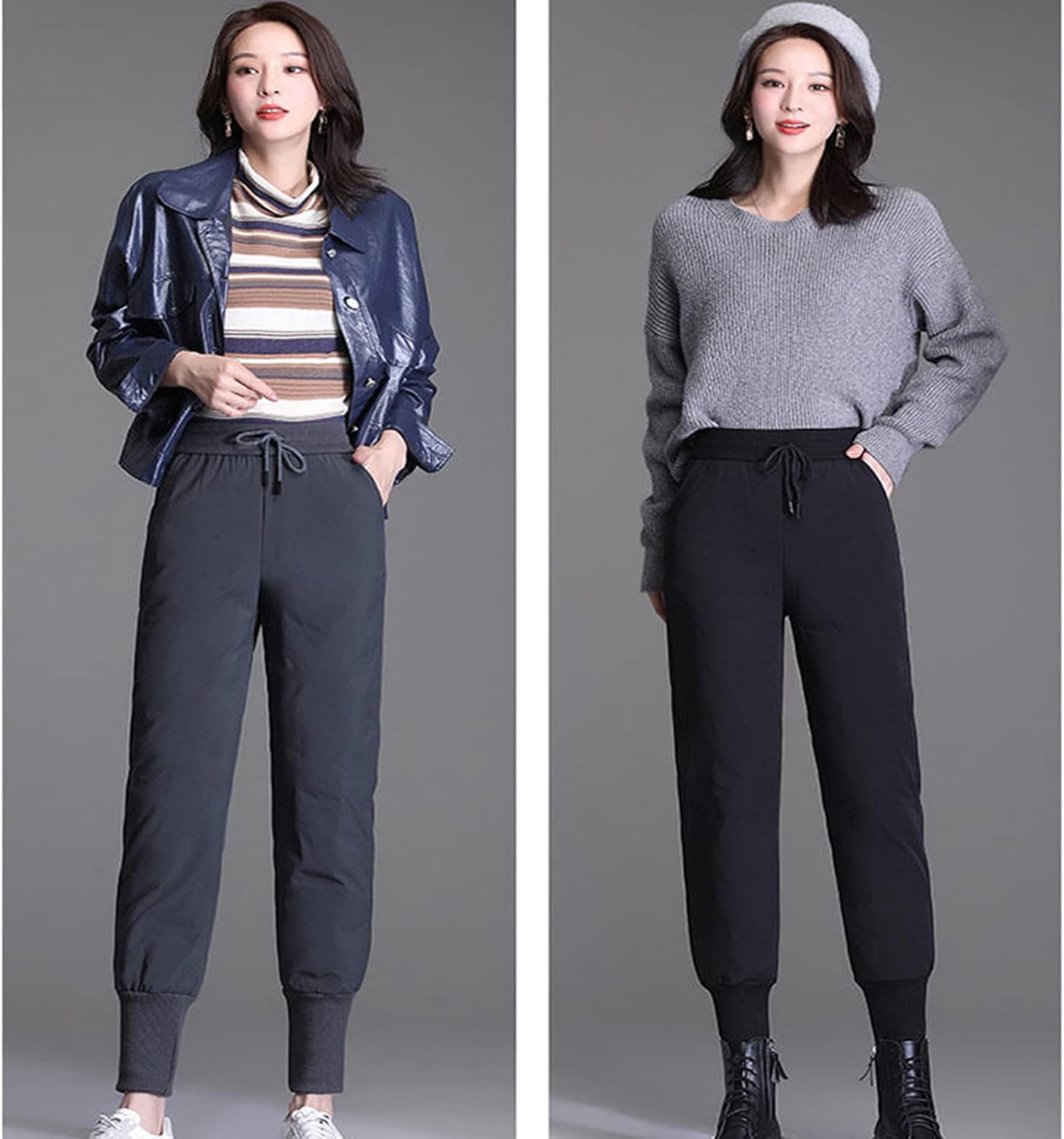 Women's Winter High-Rise Quilted Windbreaker Puffer Down Pant Trousers, Puffer Ski Insulation Pants for Winter Snow (Grey,3XL)