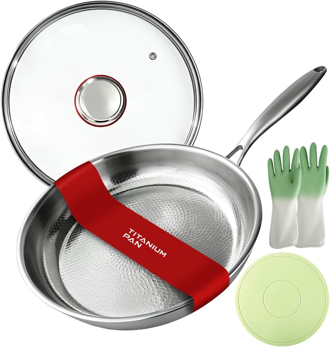 12-Inch TITANIUM PAN Titanium Hammered Frying Pan,Dishwasher Safe, Non-Stick without Coating, Compatible with Gas, Electric, and Induction | Dishwasher Safe, Non-Stick without Coating, Cookware for Daily Cooking, Compatible with Gas, Electric, and Induction