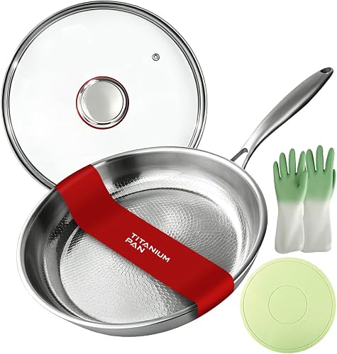 12-Inch TITANIUM PAN Titanium Hammered Frying Pan,Dishwasher Safe, Non-Stick without Coating, Compatible with Gas, Electric, and Induction | Dishwasher Safe, Non-Stick without Coating, Cookware for Daily Cooking, Compatible with Gas, Electric, and Induction