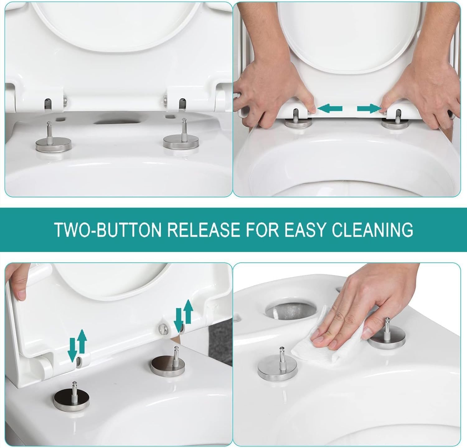 Durable plastic Slow-closing PP Rectangular Toilet Seat Replacement Part, Thickened Version Easy to clean