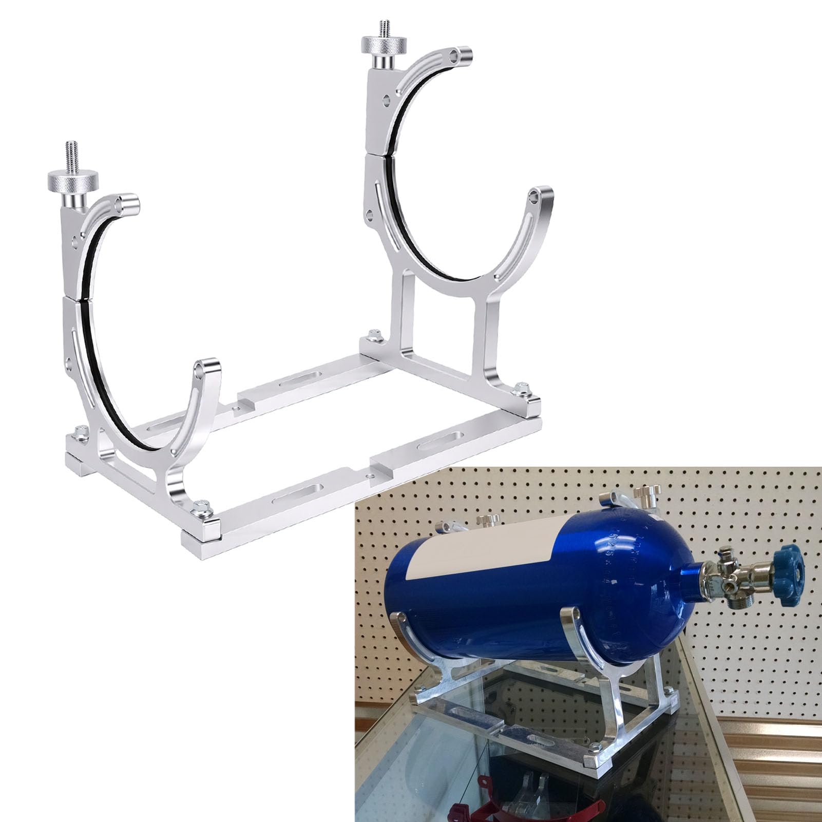 Tbest Staffa per Bottiglia di Protossido, Supporto per Bottiglia 7 Pollici in Lega di Alluminio Anodizzato con Dado Ad Alette e Imbottitura in Gomma, for Bottiglie da 10-15 Lb