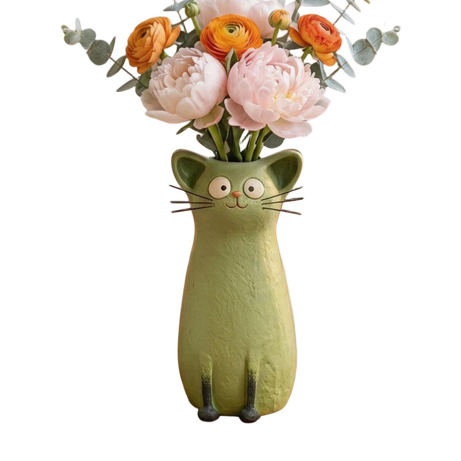 Vase fantaisiste chat en résine durable pour embellir votre table à manger