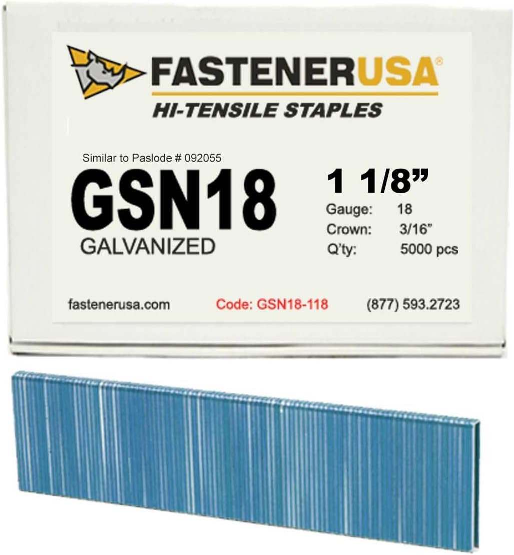 1-1/8" Leg x 3/16" Crown 18GA GALV GSN18 Staples 5,000ct