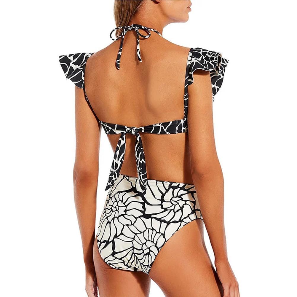 Damskie zestawy bikini Falbana Dekolt w szpic Nadruk Wysoki stan 2-częściowe / 3-częściowe kostiumy kąpielowe z kopertową spódnicą