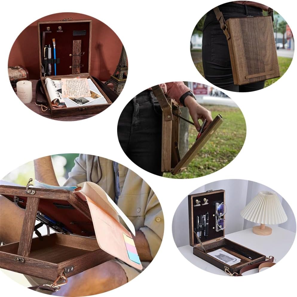 Wooden Art Box, Multifunctional Tabletop Tools Storage Art Case, Portable Crossbody Art Bag, Painting Easel Gifts for Artists and Writers