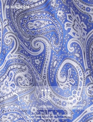 Image of HISDERN Extra Long Ties for Men Classic Floral Tie and Pocket Square Elegant Silk Necktie Handkerchief Set Wedding Party