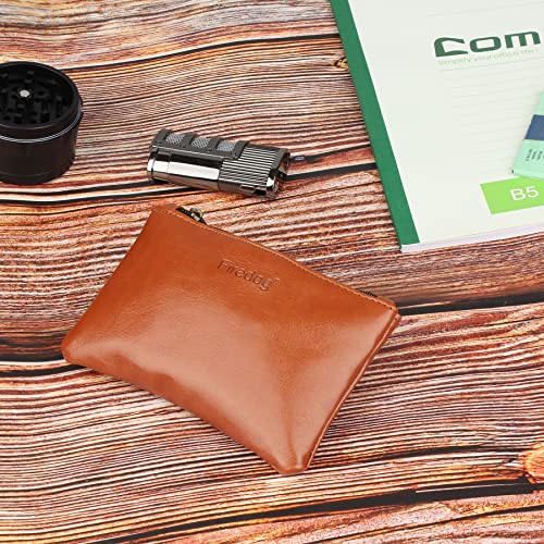 FIREDOG Tobacco Pouch Bag Pipe Case Rolling Handmade Storage Carrying Travel Vintage Holder Cigarette Smoking Tobacco Pouch Leather Zipper(Brown,5.5\"x3.6\")