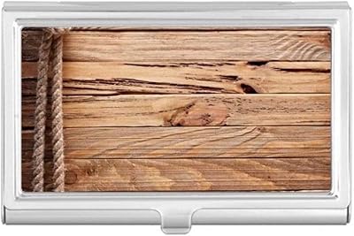 Wood Irregular Rope Stripes Pattern Business Card Holder Case Pocket Box Wallet