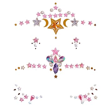 Color Face Decoration 3D Sexy Face Stickers Pink Star Gold Moon Glitter Fake Tattoo Rhinestones For Woman Party Face Jewels Sticker 2Pieces