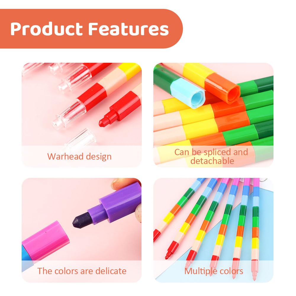 XUKZIMA Set De 6 Lápices De Arcoíris Apilables – 12 Colores Cada Uno – Ceras De Colores Para Niños – Regalo Creativo Para Manualidades