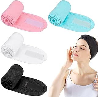 4 Pcs Spa Facial Headbands for Women, Face Wash Headband Adjustable Make Up Wrap Head for Washing Face Shower Yoga Sports (Blue, Black, Pink, Gray)
