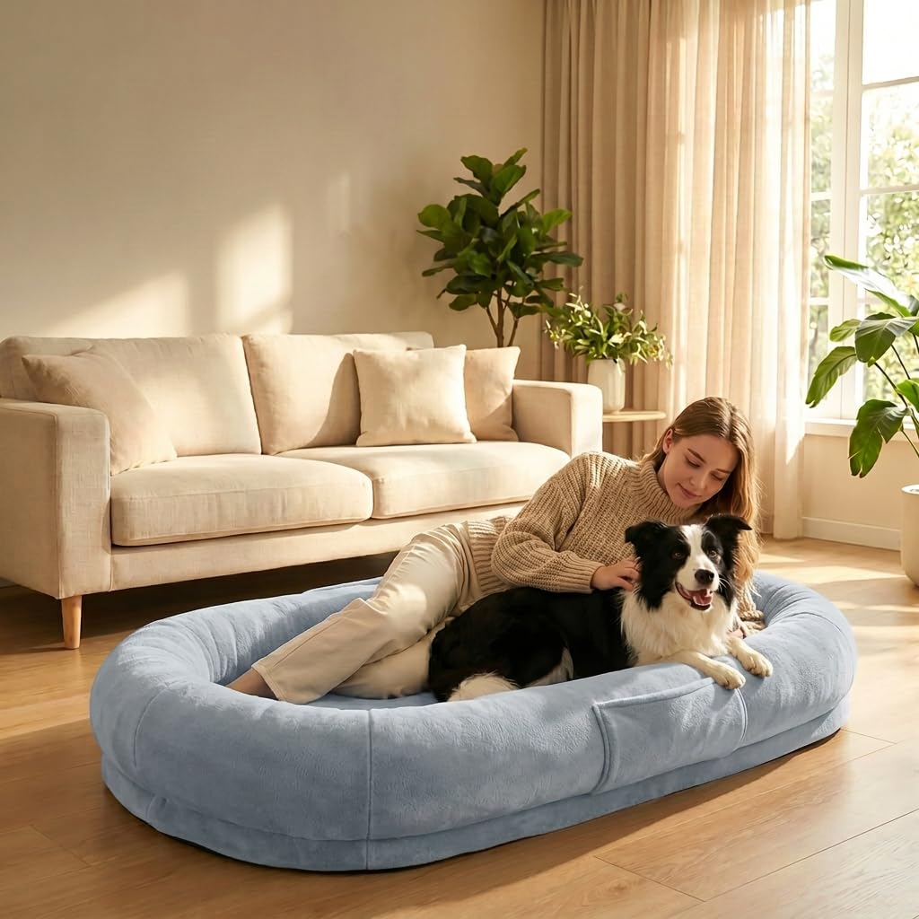 Amazon | 大型犬用ヒューマンドッグベッド - 高密度フォーム&フェイク