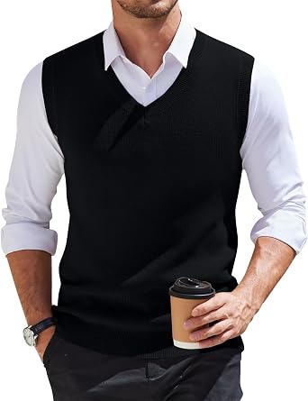 Mens Sweater Vest Casual Knitted V Neck Sleeveless Shirts Plus Size Relaxed Fit Business Knit Pullover Wool Sweater