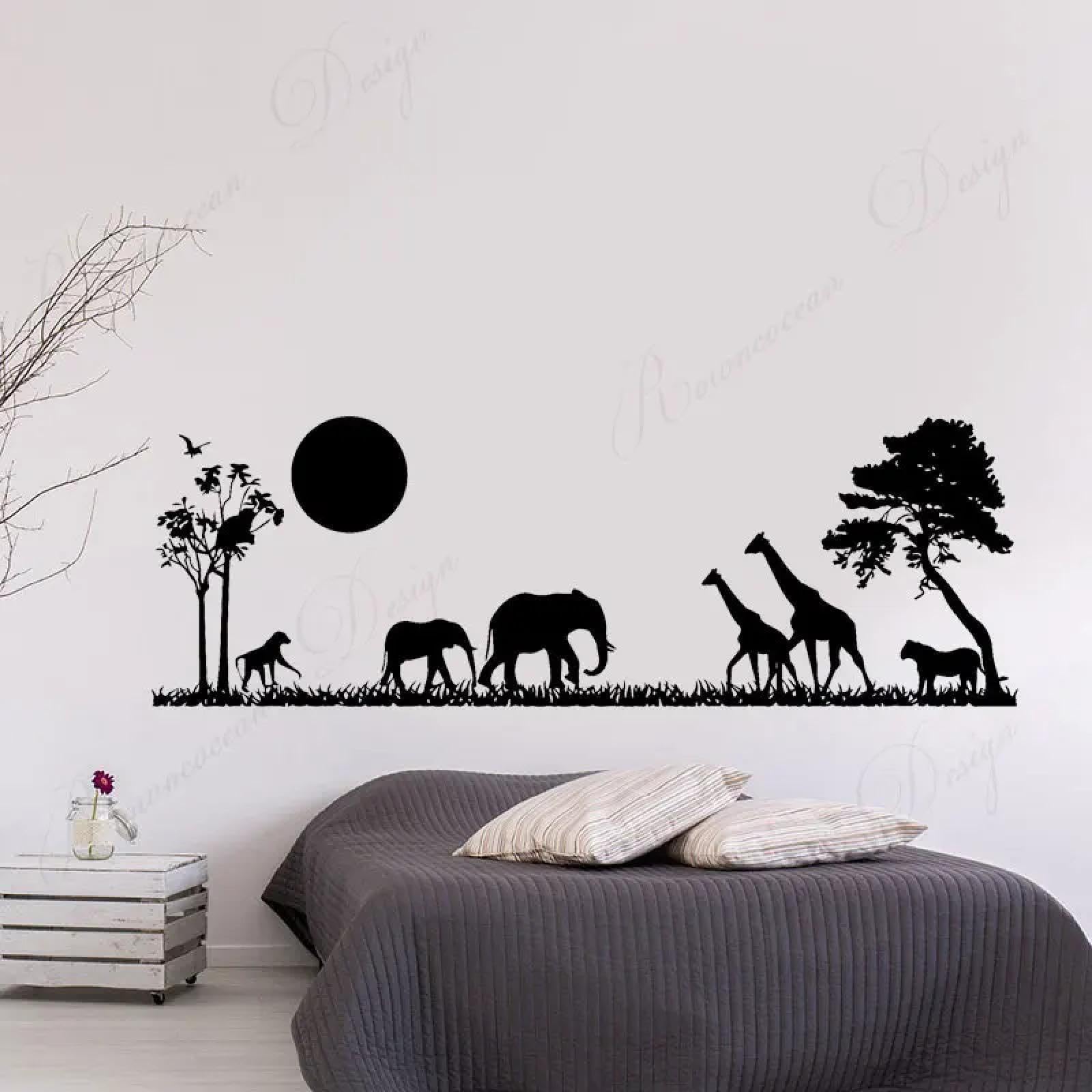 YOUOUSI Zoo Scene Animal Nature wall Stickers Children's Room Bedroom House Indoor Elephant Giraffe Vinyl Home Decoration